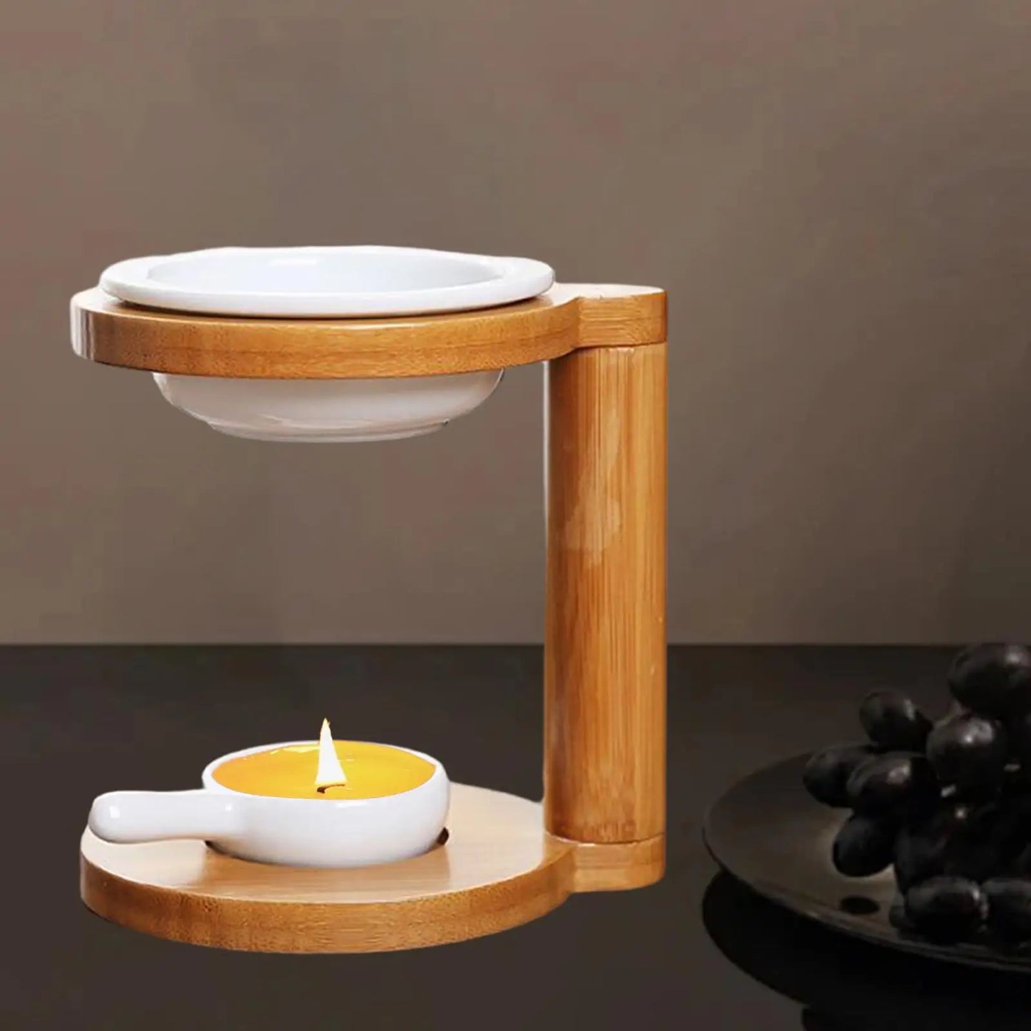 Bamboo Oil Burner with Ceramic Bowl